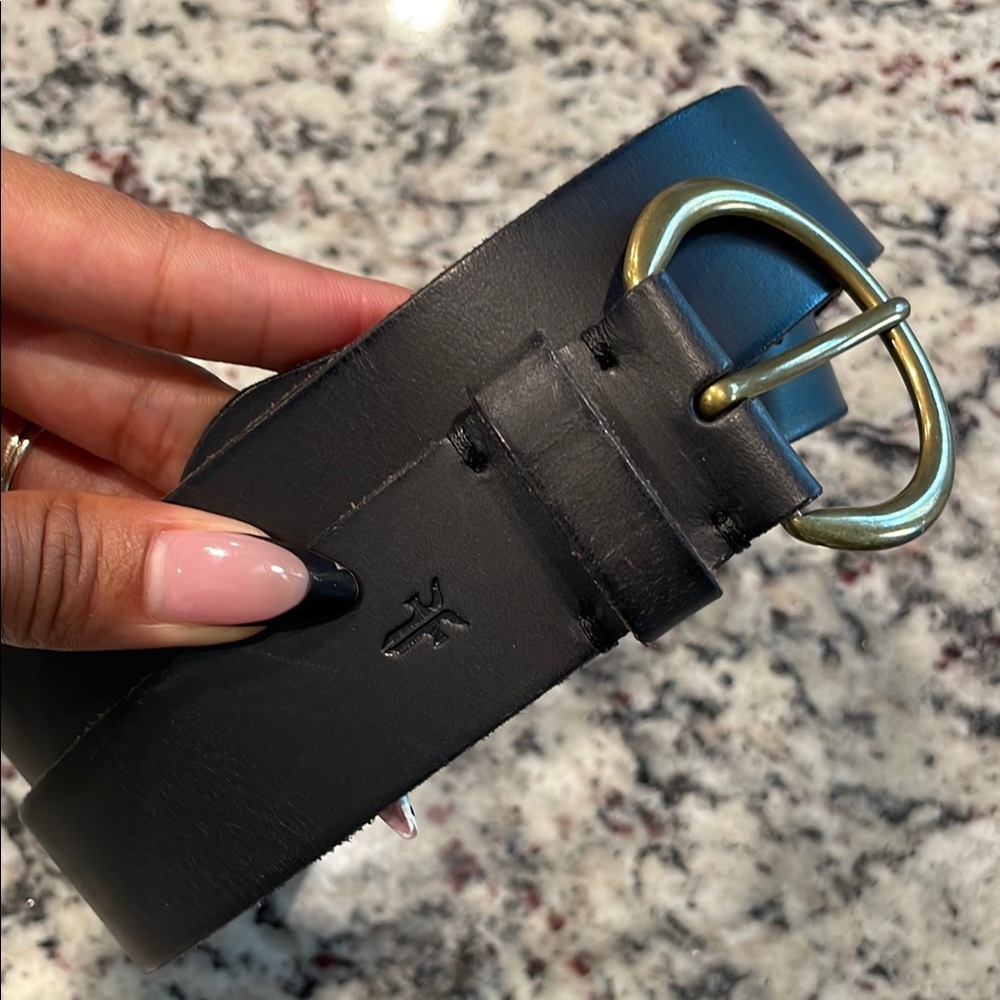 Frye Black and Gold Leather Belt with Classic Design